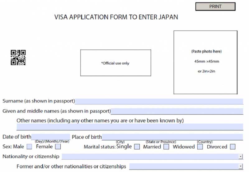 Mẫu tờ khai xin visa Nhật Bản